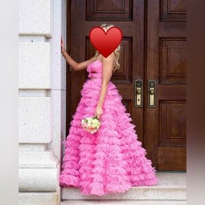 Pink Ruffled Strapless Gown - Prom